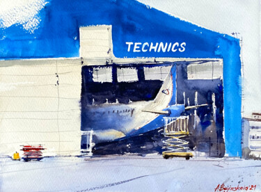 Pintura intitulada "airlines technics" por Anna Boginskaia, Obras de arte originais, Aquarela
