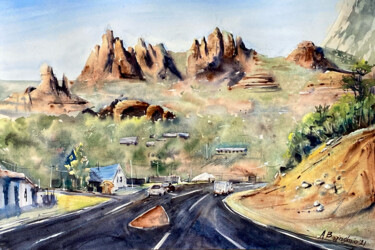 Malerei mit dem Titel "Welcome to Sedona" von Anna Boginskaia, Original-Kunstwerk, Aquarell