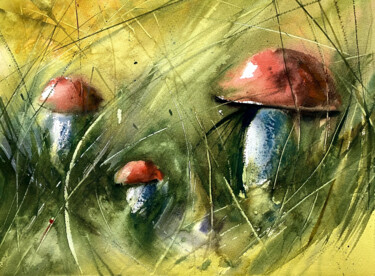Peinture intitulée "Mushroom hunting" par Anna Boginskaia, Œuvre d'art originale, Aquarelle