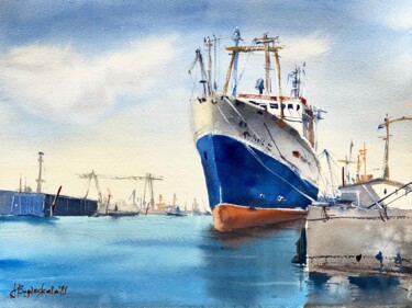 Peinture intitulée "In port" par Anna Boginskaia, Œuvre d'art originale, Aquarelle