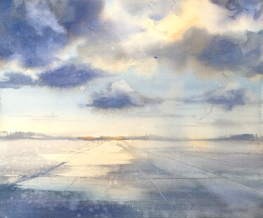 Painting titled "Sky above runaway" by Anna Boginskaia, Original Artwork, Watercolor