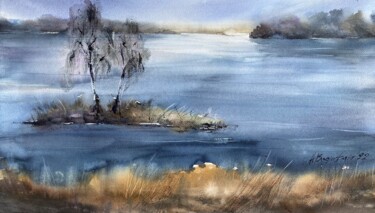 Painting titled "Place of calm (floa…" by Anna Boginskaia, Original Artwork, Watercolor