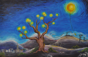 "L arbre aux lumiere…" başlıklı Tablo Sebastien Devore (Art-bracadabrac) tarafından, Orijinal sanat, Akrilik Ahşap Sedye çer…