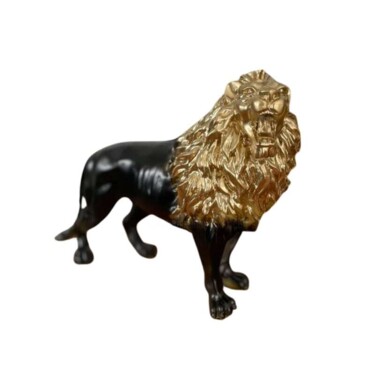 Sculpture titled "Golden Lion Sculptu…" by Dervis Yusuf Akdemir, Original Artwork, Resin