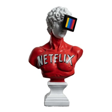 Sculpture intitulée "Binge watcher David" par Dervis Yusuf Akdemir, Œuvre d'art originale, Résine