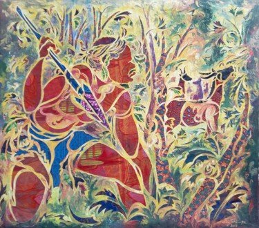 Pintura intitulada "Le Chasseur" por Augustin Tshimpe Wa Nzambi, Obras de arte originais, Óleo