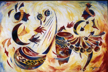 Schilderij getiteld "Musique Africaine" door Augustin Tshimpe Wa Nzambi, Origineel Kunstwerk, Olie