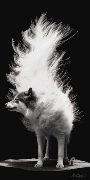 Digitale Kunst mit dem Titel "Tornado Wolf" von Artcypia, Original-Kunstwerk, KI-generiertes Bild