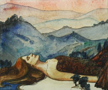 「Sleeping in Mountai…」というタイトルの描画 Anastasiya Dashevskayaによって, オリジナルのアートワーク, 水彩画