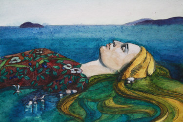 Dibujo titulada "Dream of Island" por Anastasiya Dashevskaya, Obra de arte original, Acuarela