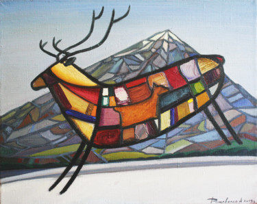 Malarstwo zatytułowany „Patchwork Deer” autorstwa Anastasiya Dashevskaya, Oryginalna praca, Olej