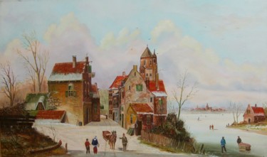 Painting titled "Holländische Gracht…" by Hans-Peter Emons, Original Artwork, Oil