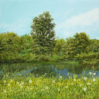Painting titled "shoreline scene / U…" by Artdemo, Original Artwork, Oil