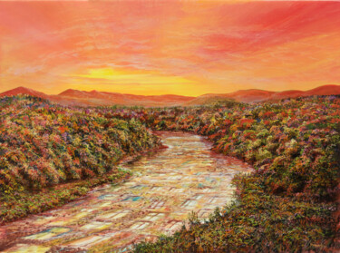 Painting titled "glass river / Gläse…" by Artdemo, Original Artwork, Oil