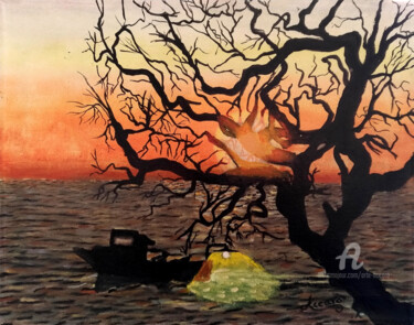"Pesca notturna" başlıklı Tablo Accarò tarafından, Orijinal sanat, Petrol