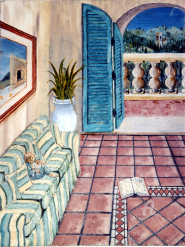Pittura intitolato "Bambino sul divano" da Accarò, Opera d'arte originale, Olio