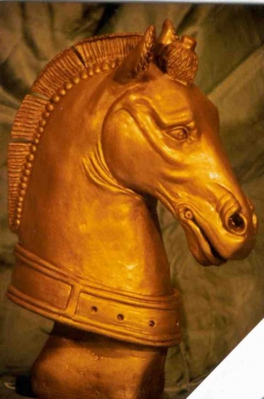 Sculpture titled "Cavallo San Marco" by Angelo Pisciotta, Original Artwork, Terra cotta