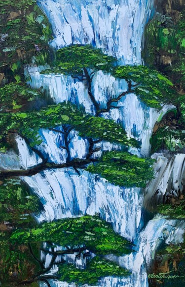 Painting titled "''Waterfall Dream''…" by Elena Tuncer, Original Artwork, Oil