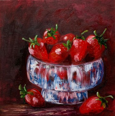 Painting titled "''Red Strawberries'…" by Elena Tuncer, Original Artwork, Oil