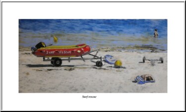 Σχέδιο με τίτλο "Surf rescue" από Artelierdedomi, Αυθεντικά έργα τέχνης, Παστέλ