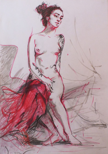 Drawing titled "Nude" by Artem Brazhnik, Original Artwork, Marker