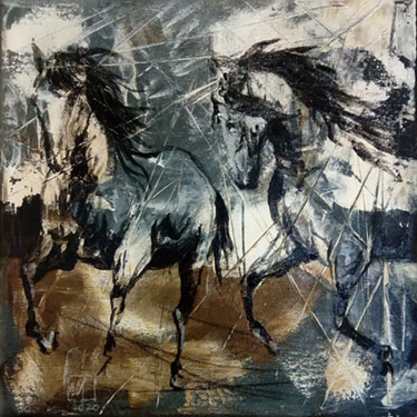 Painting titled "Horses C085" by Artem Usá, Original Artwork, Acrylic