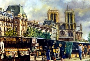 Painting titled "LES BOUQUINISTES" by Ma, Original Artwork, Oil