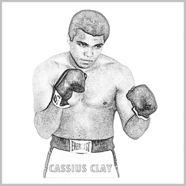 Dessin intitulée "Cassius Clay il Gra…" par Antonio Romano, Œuvre d'art originale, Crayon