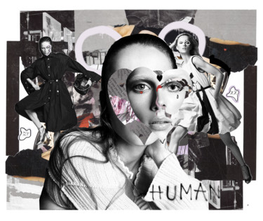 Digital Arts titled "Human" by Lena  Shmeléva, Original Artwork, Collages Mounted on Wood Stretcher frame