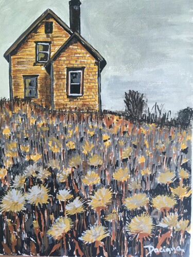 Malerei mit dem Titel "Yellow house..." von Daciana, Original-Kunstwerk, Acryl