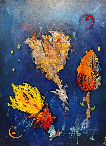 Malarstwo zatytułowany „Yellow tulips” autorstwa Daciana, Oryginalna praca, Akryl Zamontowany na Drewniana rama noszy