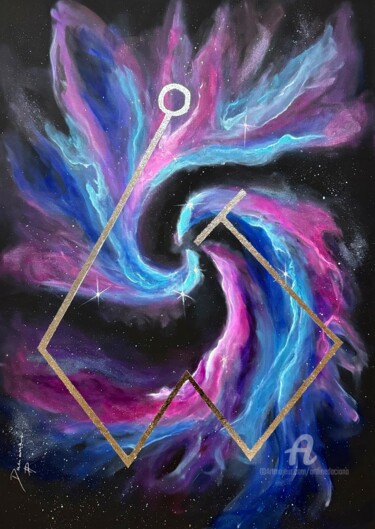 Painting titled "Archangel Chamuel" by Daciana, Original Artwork, Acrylic Mounted on Wood Stretcher frame