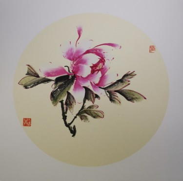제목이 "Pivoine rose 2"인 미술작품 Ruirui Duo-Fischer로, 원작, 수채화 판지에 장착됨