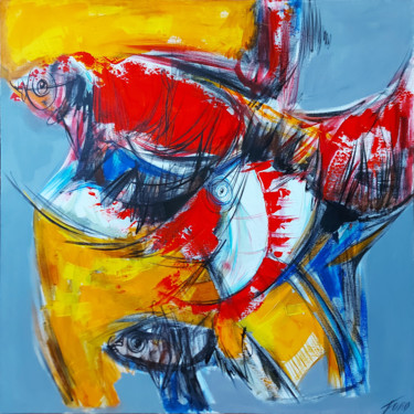 Malerei mit dem Titel "Fish" von Arthur Avalyan, Original-Kunstwerk, Öl Auf Keilrahmen aus Holz montiert