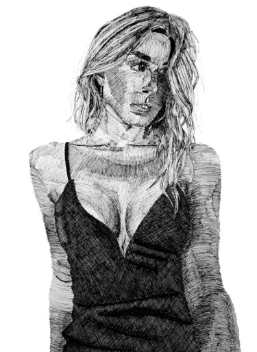 Dibujo titulada "portrait de femme #1" por Arthur Loeuil, Obra de arte original, Bolígrafo