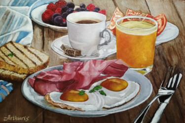 Peinture intitulée ""Fried eggs with ha…" par Arthuris, Œuvre d'art originale, Huile