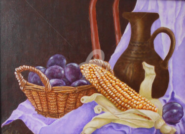 Peinture intitulée ""Maize and Plums"" par Arthuris, Œuvre d'art originale, Huile