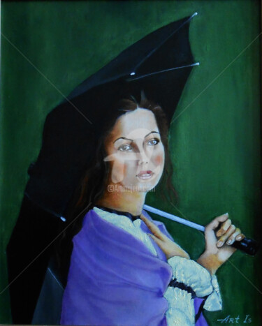Painting titled ""Girl with an umbre…" by Arthuris, Original Artwork, Oil