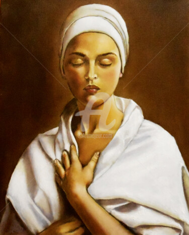 Painting titled ""Sad Girl Portrait…" by Arthuris, Original Artwork, Oil