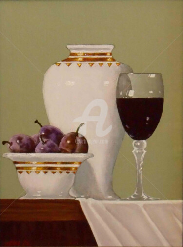Painting titled ""Still life with re…" by Arthuris, Original Artwork, Oil