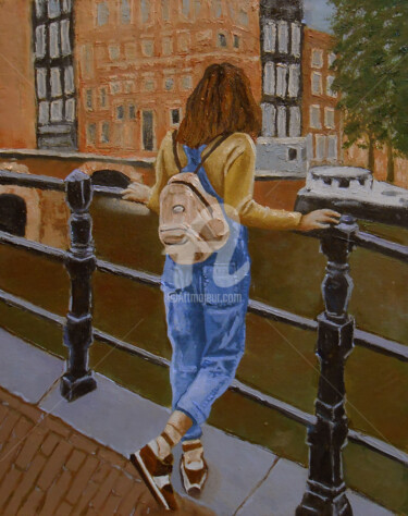 Pintura titulada ""Girl on the canal"…" por Arthuris, Obra de arte original, Oleo