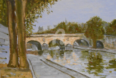 Schilderij getiteld ""Bridge over river"" door Arthuris, Origineel Kunstwerk, Olie