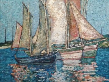 Schilderij getiteld ""Sails in the harbo…" door Arthuris, Origineel Kunstwerk, Olie