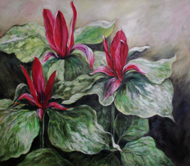 Painting titled "Flowers" by Anna Chekushkina, Original Artwork, Oil