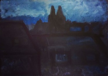 Peinture intitulée "Evening cityscape" par Irina Seller, Œuvre d'art originale, Huile Monté sur Châssis en bois