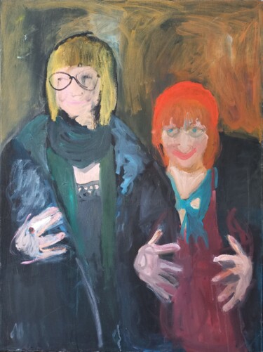Peinture intitulée "Two women, portrait" par Irina Seller, Œuvre d'art originale, Huile Monté sur Châssis en bois