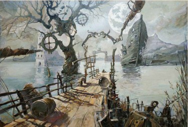 Peinture intitulée "Гавань" par Yuri Laptev, Œuvre d'art originale, Huile Monté sur Châssis en bois