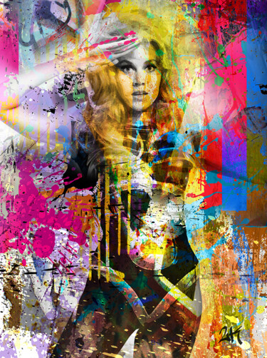 Painting titled "Barbarella" by 2kyff, Original Artwork, Digital Painting Mounted on Wood Stretcher frame