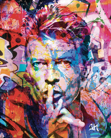 Digital Arts titled "David Bowie" by 2kyff, Original Artwork, Digital Painting Mounted on Wood Stretcher frame