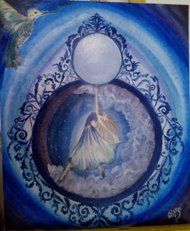 Peinture intitulée "Danser sous la lune" par Rabab Ben, Œuvre d'art originale, Huile